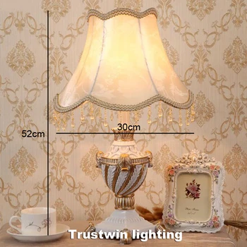 Ar auduma abažūrs lielais Eiropas stila galda gaismas lampa flower art dekoratīvās, galda, galda gaismas lampas foajē guļamistabas gultas