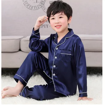 Ar garām Piedurknēm Zīda Pidžamas Meitenēm Zēniem pjs Rudens Pidžamas Komplekts Zīda Satīna Pijama Harper Seven Pidžamas Sleepwear Uzvalks 10 gadiem
