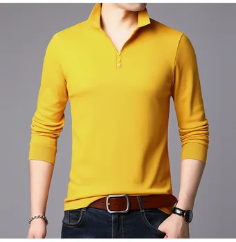 Ar garām piedurknēm T - krekls vīriešiem pavasaris rudens gados jaunu vīriešu tīrtoņa krāsu atloks, T - kreklu ke4545
