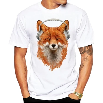 Ar Īsām Piedurknēm O-Veida Kakla Topi Smieklīgi T-Veida Karstā Pārdošanas Dzīvnieku Vīriešu T-Krekls Vasaras Smaida Mūzikas Fox Iespiesti Tshirts