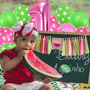 Arbūzs Havaju Puse Rotājumi Lateksa Baloni Komplekta 1. Dzimšanas dienas svinības Rotājumus Bērniem Meitene Viena Melone Kūka Toppers