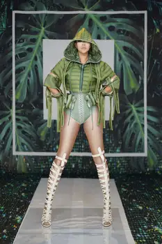 Armijas Zaļā 3D Iespiesti Bodysuit Dobi Ārā Jaka Bārs, Naktsklubs Sieviešu kārtas Dziedātāja Skatuves Kostīmu Festivāls Puse Džeza Dānis Komandas Apģērbs