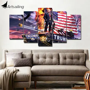 ArtSailing HD drukas 5 gabals audekls mākslas Donald Trump art print sienas home decoration accessories mūsdienu Plakāts ar rāmi PC-8109