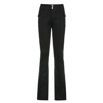 ArtSu Black Vintage Izdilis Garās Bikses Sieviešu Ikdienas Y2K Vidū Vidukļa Bikses, Capri Modes Treniņbikses Streetwear 2020. gadam PA52387