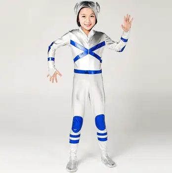 Astronauts Kostīms Bērniem Svešzemju Cosplay Sudraba Posmā Jumpsuit Zēni Kombinezonus Meitenēm, Mūsdienu Deju un Tērpu Grupas Halloween Apģērbs