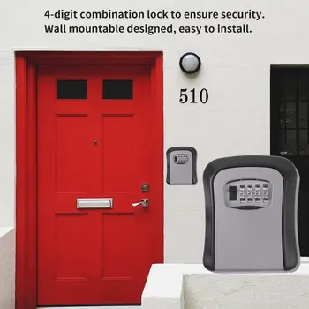 Atslēgas Seifu 4 Ciparu Kombinācija, Parole Atslēgu Kaste Atslēgu Glabāšanai Organizators Gadījumā Sienas Uzstādīts Mājas Drošības Bloķēšanas Rīks, Metāla Atslēgu Kaste