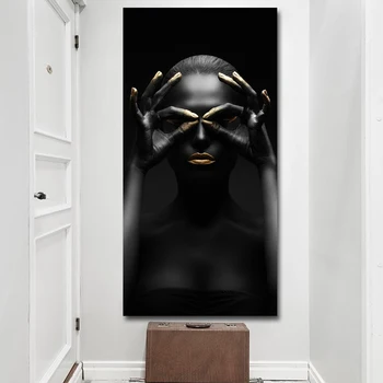 Audekls Izdrukas Mūsdienu Melnā Sieviete Modeli, Krāsošana Sienas Plakātu Un Mākslas Izdrukas, Bildes Home Decoration Dzīvojamā Istaba Bez Rāmja