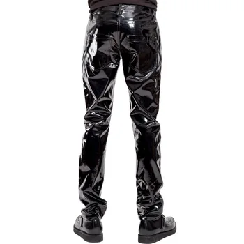 Augsta Vidukļa Mākslīgās Ādas, Vinila, Spīdīga Rāvējslēdzēju Atvērt ādas Garās bikses Vīriešiem Clubwear Kostīmu Saspringts Bikses Legingiem Bikšu