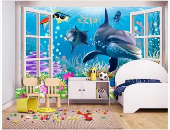 Augstas Kvalitātes Karstā Pārdošana Jaunu Pielāgotu 3d foto tapetes, sienas gleznojumi 3 d okeāna akvārijs karikatūra bērnu istabas fonā pie sienas gleznas