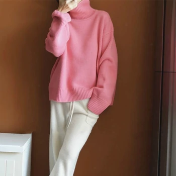 Augstas kvalitātes trikotāžas džemperis sieviešu džemperi un puloveri ar vilnas augstu uzrullētu apkakli sieviešu džemperi sieviešu džemperis pull femme soft top