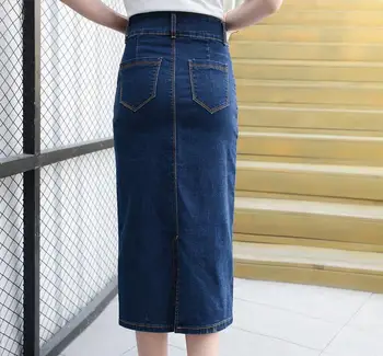 Augstas stiept sieviešu džinsa svārki ilgtermiņa sadaļā pakete hip sadalīt solis svārki ar augstu vidukļa svārki plus izmērs S-9XL