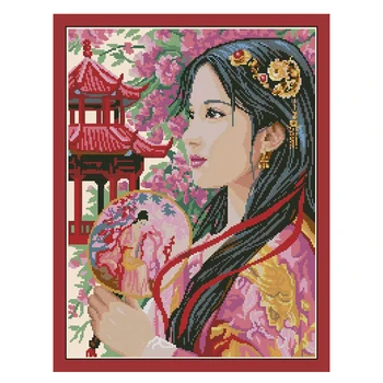 Augstākās Kvalitātes Skaistu Skaitot Cross Stitch Komplekts Princese no Āzijas, Ķīnas, Japānas Dāma, Meitene, Sieviete, luca-s luca
