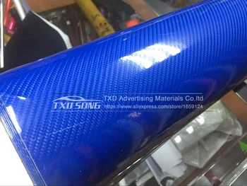 Augstākās kvalitātes Ultra Blue Spīdumu 5D Oglekļa Šķiedras Vinyl Wrap 4D Tekstūra Super Spīdīgs 5D Oglekļa Ietīšana Ar 10/20/30/40/50/60X152CM