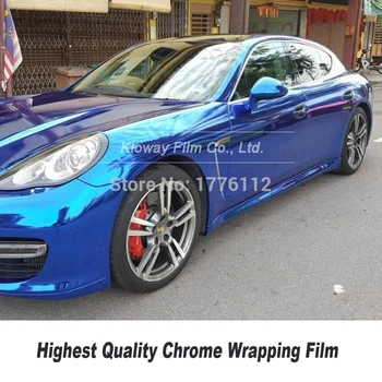 Augstākās kvalitātes Zils Spogulis Chrome Vinyl Wrap Auto Ietīšana Filmu Hroms Spīdums Zils Folija 5ft X 59ft/Roll Vairākas krāsas