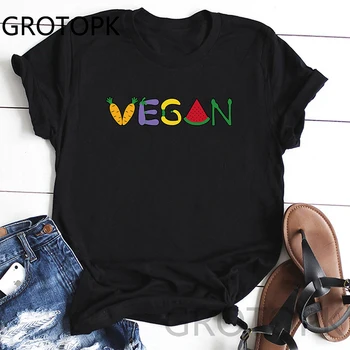 Augļu Un Dārzeņu Vegāns Izmēra T-Krekls Topi Rudens Pavasara Vintage Piedurknēm T Tees Tumblr Sieviešu Apģērbu