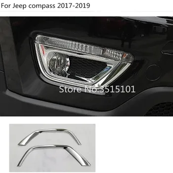 Auto ABS Chrome Vāka Apdare Priekšā Galvu, Miglas lukturi, Lampas Rāmis Stick Uzacu Kapuces Daļa 2gab Jeep Compass 2017 2018 2019 2020