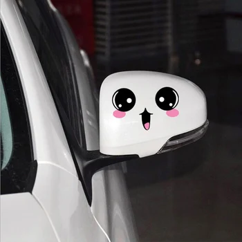 Auto Funny Uzlīmes Smaidošas Sejas, 2gab 12*8cm Atpakaļskata Spogulī, Side Car Styling Piederumi Auto SUV Ūdensizturīgs Rotā Uzlīme