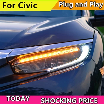 Auto Stils Lukturu Honda Civic 10 2016 2017 Full LED priekšējie lukturi pārvietojas Ar ieslēgtu gaismas lukturi LED dienas gaitas lukturi sānu gaismas