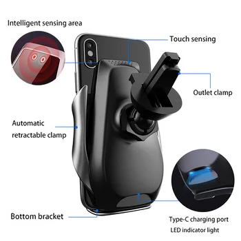 Automātiskā 15W Ātri Qi Auto Bezvadu Lādētājs Samsung S20 S10 iPhone 12 11 Pro Max XS XR X 8 Infrasarkanais Sensors, Tālruņa Turētājs Stiprinājums