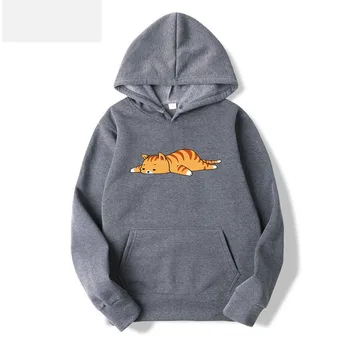 AutumnWinter Vīriešu Apģērbu, Siltu Vilnas sporta Krekli Hoodid Kaķis Karikatūra Izdrukāt Unisex pelēkā vārna Street Hip-Hop Gadījuma Top Hoody Vīrietis