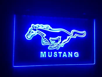 B37 Mustang logo, alus bārs, krogs club 3d zīmes, LED Neona Gaismas Zīme