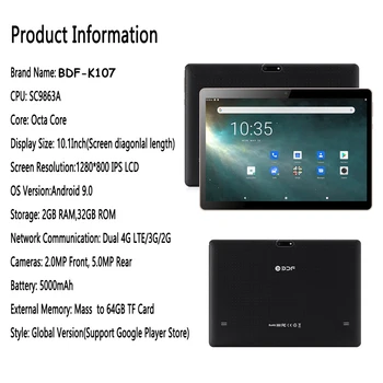 BAF Jauno Planšetdatora 10 Collu Android 9.0 Tabletes Octa Core 2GB/32GB 3G/4G LTE Tālruņa Zvanu Phablet Dual Sim WiFi, GPS, Touch Tablette