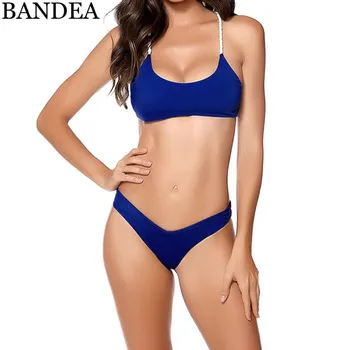 BANDEA 2019 high cut peldēties uzvalku pārsējs bikini sievietēm cietā atpakaļ zils peldkostīms bikini, sandales komplekts push up peldkostīmi biquini mayo