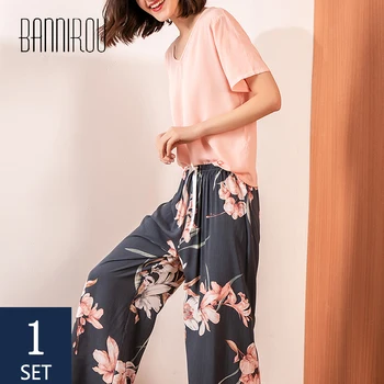 BANNIROU Sieviešu Pidžamas Sieviešu Pidžamas, Tērpi Modes Pijama Mājas Apģērbu Sleepwear Mājas Valkāt Sieviete Ir 2021. Jaunā Pavasara Vasaras