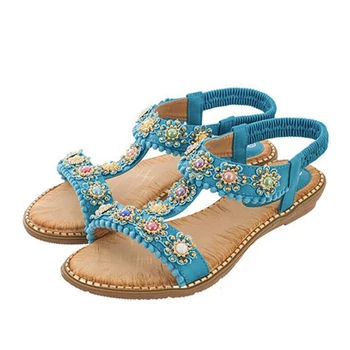 BEYARNE2020 vasaras jaunā sieviešu sandales sieviešu ikdienas bohēmijas sandales modes savvaļas apaļa galva krāsu flat diamond beach sandales liels