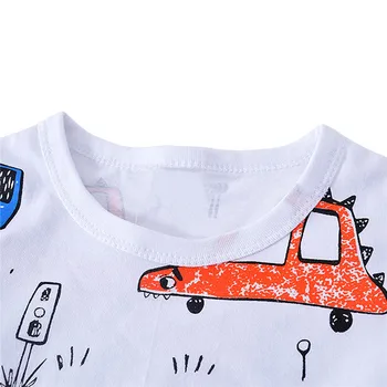 BINIDUCKLING Vasaras Toddler Zēnu Apģērbi no Kokvilnas ar Īsām Piedurknēm Baltā Karikatūra Auto Print T-krekls 2GAB Bērniem Bērnu Zēnu Drēbes
