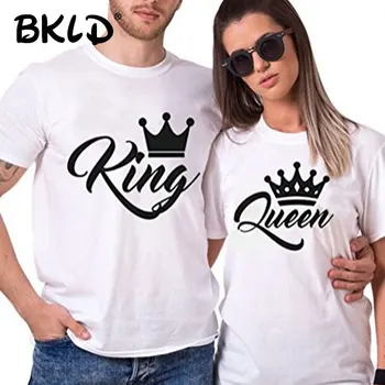 BKLD Karalis, Karaliene Pāriem T Krekls Vainagu Drukāšanas Pāris Drēbes Vasaras T-krekls 2019 Gadījuma O-veida kakla Topi Mīļotājiem Tee Krekls