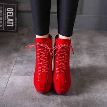 BLXQPYT Salds Modes Mežģīnes Up Platformas Potītes zābaki Sieviešu augstpapēžu kurpes Platformas zābaki Dāmas Pavasara Rudens Ziemas apavi sieviete 871-5