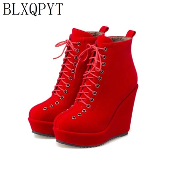 BLXQPYT Salds Modes Mežģīnes Up Platformas Potītes zābaki Sieviešu augstpapēžu kurpes Platformas zābaki Dāmas Pavasara Rudens Ziemas apavi sieviete 871-5