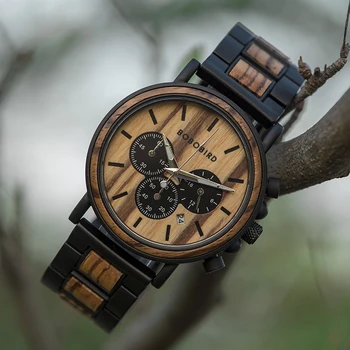 BOBO PUTNS Koka Vīriešiem Skatīties Luksusa Stilīgs Koka Timepieces Chronograph Militāro Kvarca Pulksteņi Koka Dāvanu Kastē relogio masculino