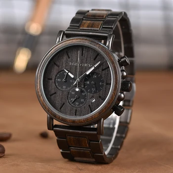 BOBO PUTNS Koka Vīriešiem Skatīties Luksusa Stilīgs Koka Timepieces Chronograph Militāro Kvarca Pulksteņi Koka Dāvanu Kastē relogio masculino