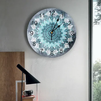 BOHOCHIC MANDALA ZILĀ krāsā Iespiests PVC Sienas Pulkstenis Moderna Dizaina Mājas Dekoru Guļamistaba Klusums Pēc Watch Sienas Dzīvojamā Istabā