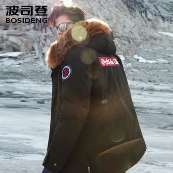 BOSIDENG JAUNU bargās ziemas zosu dūnu jaka vīriešiem sabiezēt outwear dabīgās kažokādas kapuci ūdensizturīgs pretvēja augstas kvalitātes B80142143