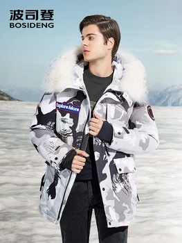 BOSIDENG JAUNU bargās ziemas zosu dūnu jaka vīriešiem sabiezēt outwear dabīgās kažokādas kapuci ūdensizturīgs pretvēja augstas kvalitātes B80142143