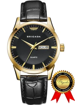 BRIGADA Šveices Zīmola Pulksteņi Vīriešiem, klasiskais melns (Classic Black Gold Business Casual Ūdensizturīgs Vīriešu Kvarca pulkstenis