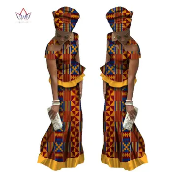 BRW Jaunu Ierodas Modes Āfrikā 2 Gabali Svārki Uzstādīt Dashiki Ilgi Svārki un Headtie Svārki Tradicionālo Āfrikas Apģērbu WY1559