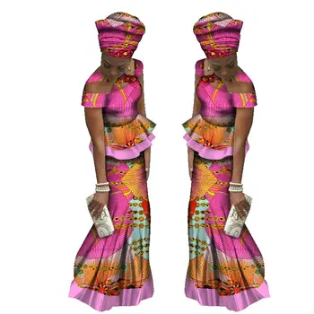 BRW Jaunu Ierodas Modes Āfrikā 2 Gabali Svārki Uzstādīt Dashiki Ilgi Svārki un Headtie Svārki Tradicionālo Āfrikas Apģērbu WY1559