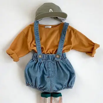 Baby Boy Apģērbs Uzstādīt Rudenī Garām Piedurknēm T Krekls Un Džinsa Kombinezoni Baby Siksna Jumpsuit Tērpiem Jaundzimušais Meitene Apģērba Komplekts