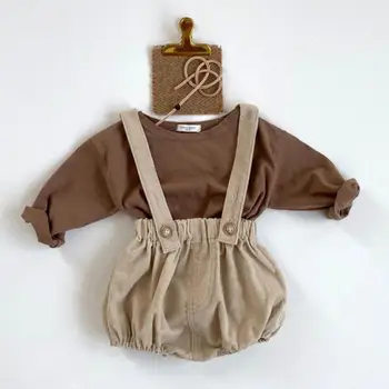 Baby Boy Apģērbs Uzstādīt Rudenī Garām Piedurknēm T Krekls Un Džinsa Kombinezoni Baby Siksna Jumpsuit Tērpiem Jaundzimušais Meitene Apģērba Komplekts