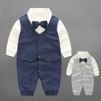 Baby Boy Kokvilnas Kombinezonus Tauriņu Džentlmenis Puse Apģērbs Pavasara Toddler Prinča Kostīmu Zīdaiņu Jumpsuits Jaundzimušo Zēnu Drēbes
