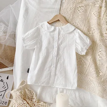 Baby Girl T-krekls 2020. gada Vasaras Jaunas Tīras Kokvilnas ar Īsām Piedurknēm Meitene Krekli Bērniem Baltā Krāsā Tops