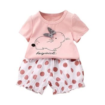 Baby Meitenes Gadījuma Vasaras Dzīvnieku, Trušu Drukāt Īsām Piedurknēm T-krekls+Dot īsās bikses-Šorti Uzvalki 2gab Kostīms Komplekts