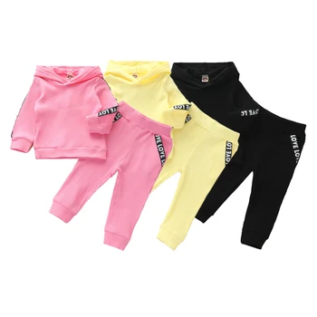 Baby Meitenes Kapuci Garām Piedurknēm Top + Bikses Rudens Sporta Apģērbu Komplekts 1-4 Gadi