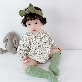 Baby Meitenes Smocked Romper Jaundzimušo korejas Drēbes Zīdaiņiem Ziedu Kombinezonus Toddler Viens Gabals Jumpsuit +Cepure Meitene 1. Dzimšanas dienas Drēbes