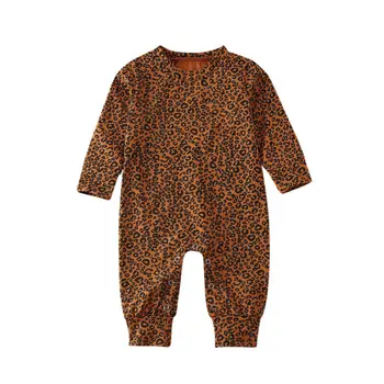 Baby Romper Zīdainis, Mazulis, Zēns, Meitene Drēbes ar garām Piedurknēm ar garām Piedurknēm Leopard Romper Jumpsuit Kopumā Tērpiem 0-18M