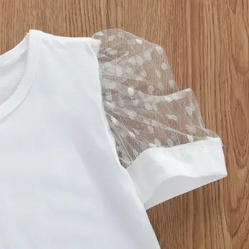 Baby Toddler Meitenes 2 Gabals Vasaras Tērpiem Īss Puff Piedurknēm T-Krekls Topi + PU Ādas Svārki Apģērbu Komplekts 1-6Y